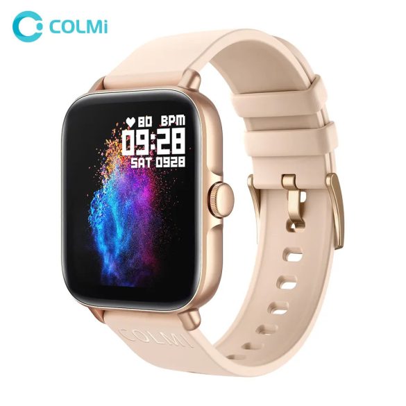 Ceas inteligent Colmi P28 Plus cu curea de silicon, ecran HD de 1,69", apelare bluetooth, rezistență la apă IP67, auriu