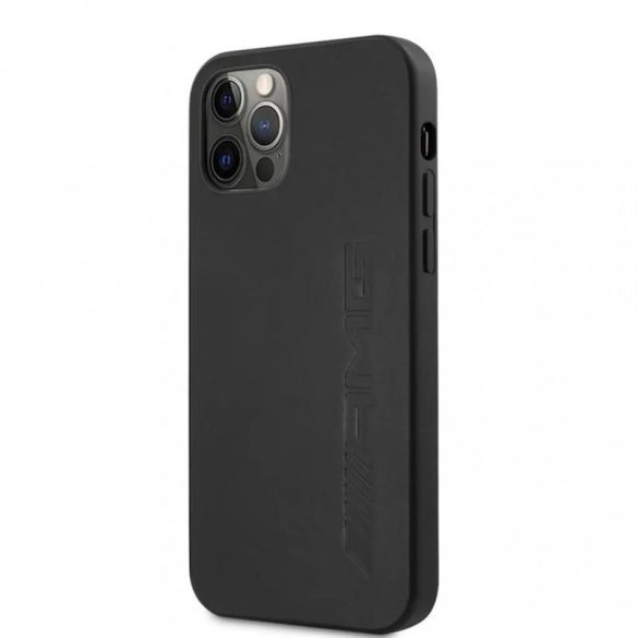 Husă neagră din piele pentru iPhone 12 / 12 Pro (6,1") cu logo mare cu ștampilă AMG
