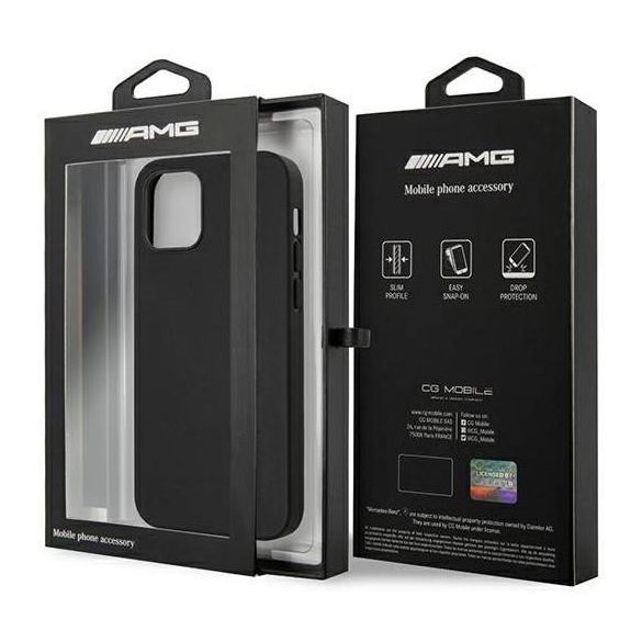 Husă neagră din piele pentru iPhone 12 / 12 Pro (6,1") cu logo mare cu ștampilă AMG