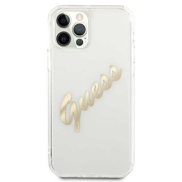 Husă GUESS Vintage pentru iPhone 12 Pro Max (6,7") transparentă, cu logo auriu