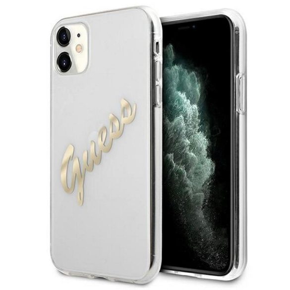 Husă GUESS Vintage pentru iPhone 12 Pro Max (6,7") transparentă, cu logo auriu