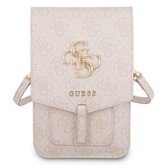 Telefon Guess 4G Metal Logo roz și geantă durabilă cu card bancar, cu curea de umăr