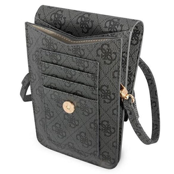 Telefon Guess 4G Metal Logo gri și geantă durabilă cu card bancar, cu curea de umăr