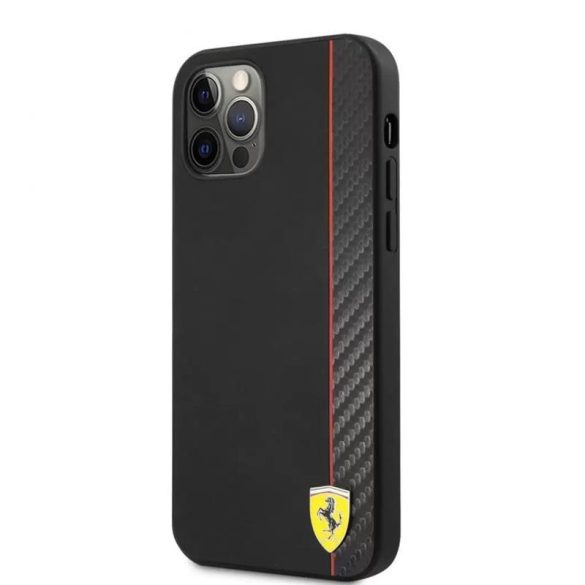 Carcasă Ferrari „Smooth and Carbon” pentru iPhone 13 Pro (6.1"), neagră, cu dungi roșii