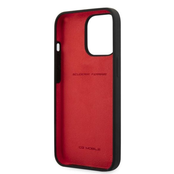 Carcasă din spate neagră pentru iPhone 13 (6,1"), cu sigla metalică din silicon lichid Ferrari