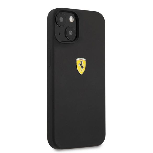 Carcasă din spate neagră pentru iPhone 13 Pro Max (6,7"), cu logo-ul metal și silicon lichid Ferrari