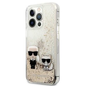 Husa din spate cu sclipici din aur lichid „Karl and Choupette” pentru iPhone 13 Pro (6.1") Karl Lagerfeld