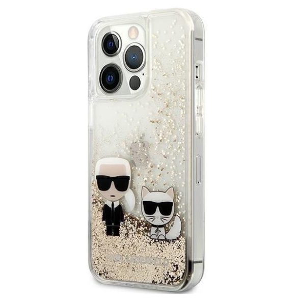 Husa din spate cu sclipici din aur lichid „Karl and Choupette” pentru iPhone 13 Pro (6.1") Karl Lagerfeld