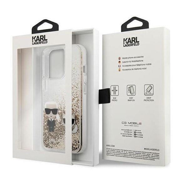 Husa din spate cu sclipici din aur lichid „Karl and Choupette” pentru iPhone 13 Pro (6.1") Karl Lagerfeld