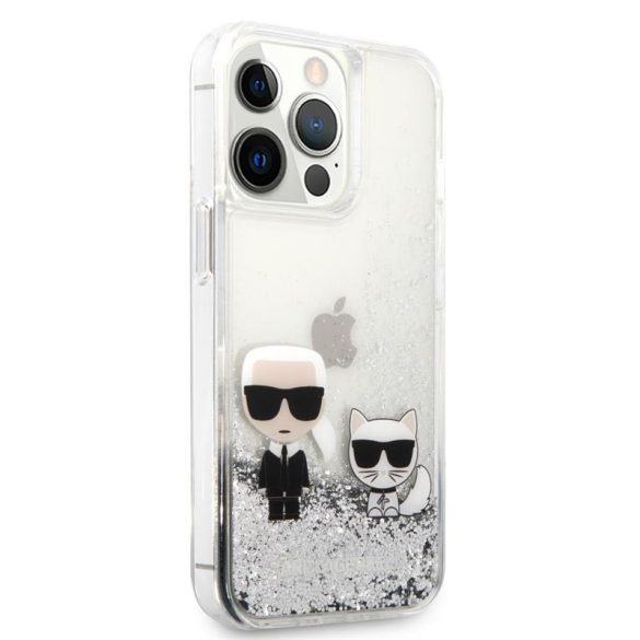 Husa din spate cu sclipici argintiu lichid Karl Lagerfeld iPhone 13 Pro (6.1") "Karl and Choupette"