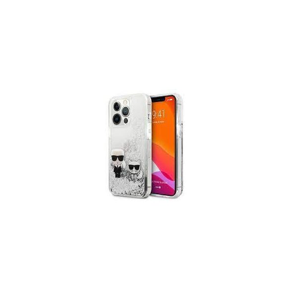 Husa din spate cu sclipici argintiu lichid Karl Lagerfeld iPhone 13 Pro (6.1") "Karl and Choupette"