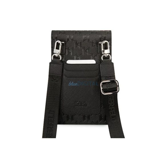 Geantă pentru telefon cu curea de umăr, piele EKO, neagră, Karl Lagerfeld Saffiano Monogram (KLWBSAMSMK)