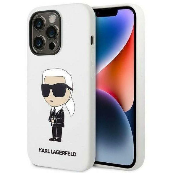 Husă din silicon pentru iPhone 14 Pro (6,1"), carcasă din spate, albă, Karl Lagerfeld, KLHCP14LSNIKBCH