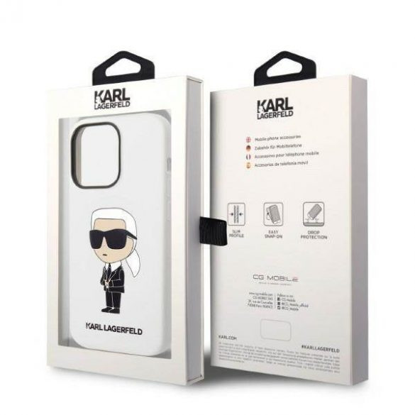 Husă din silicon pentru iPhone 14 Pro (6,1"), carcasă din spate, albă, Karl Lagerfeld, KLHCP14LSNIKBCH