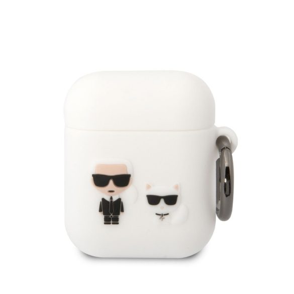 Husă din silicon Airpods 1/2 cu umeraș, albă, Karl Lagerfeld KLACA2SILKCW