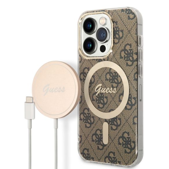 Husă din spate pentru iPhone 14 Pro (6,1") cu încărcător, MagSafe, maro, GUESS, BUGUHMP14LH4EACSW