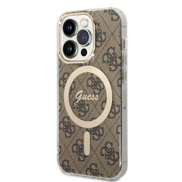 Husă din spate pentru iPhone 14 Pro (6,1") cu încărcător, MagSafe, maro, GUESS, BUGUHMP14LH4EACSW