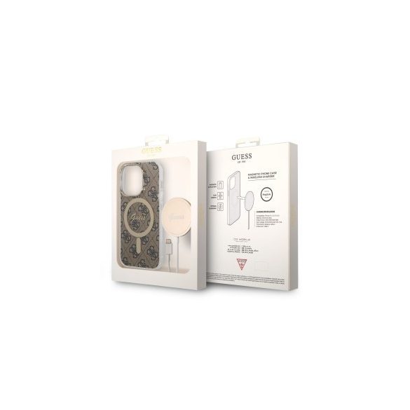 Husă din spate pentru iPhone 14 Pro (6,1") cu încărcător, MagSafe, maro, GUESS, BUGUHMP14LH4EACSW