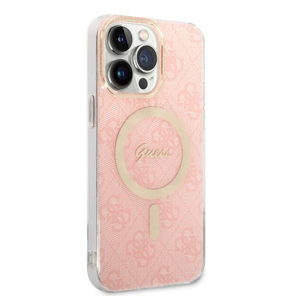 Husă din spate pentru iPhone 14 Pro (6,1") cu încărcător, MagSafe, roz, GUESS, BUGUHMP14LH4EACSP