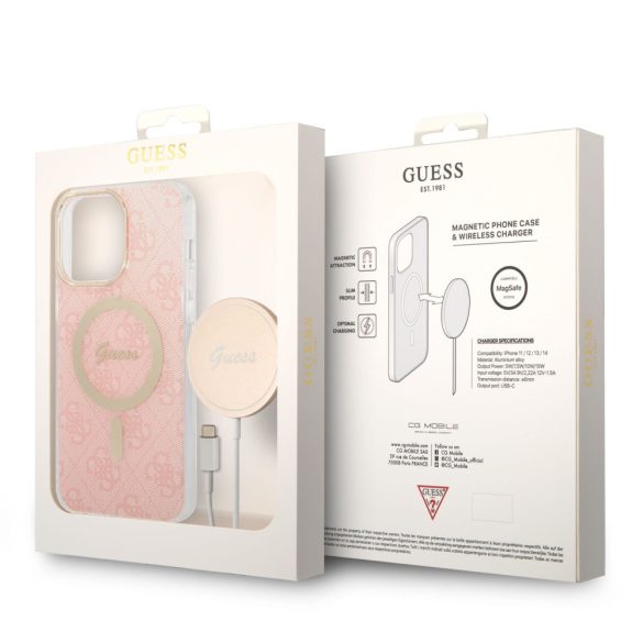 Husă din spate pentru iPhone 14 Pro (6,1") cu încărcător, MagSafe, roz, GUESS, BUGUHMP14LH4EACSP