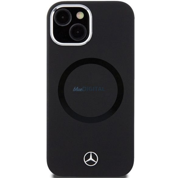 Carcasă din spate pentru iPhone 15 (6,1"), husă din silicon, casetă de siguranță, neagră, Mercedes Liquid Silicon Bicolor MagSafe (MEHMP15S23SCMK)