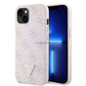 Carcasă spate iPhone 15 (6.1"), PU, roz, GUESS Strass Triangle Metal Logo (GUHCP15SP4TDPP)