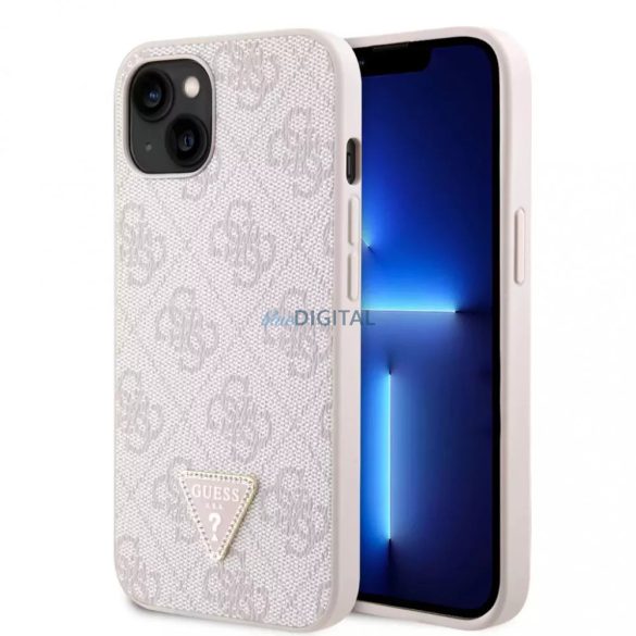 Carcasă spate iPhone 15 (6.1"), PU, roz, GUESS Strass Triangle Metal Logo (GUHCP15SP4TDPP)