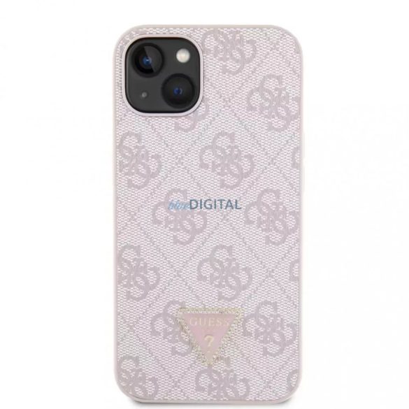 Carcasă spate iPhone 15 (6.1"), PU, roz, GUESS Strass Triangle Metal Logo (GUHCP15SP4TDPP)