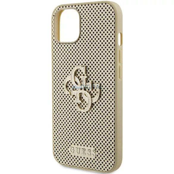 Carcasă din spate pentru iPhone 15 (6.1"), PU, ​​auriu, sigla GUESS Glitter Metal (GUHCP15SPSP4LGD)