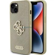   Carcasă din spate pentru iPhone 15 Pro (6.1"), PU, ​​auriu, sigla metalică cu sclipici 4G perforată GUESS (GUHCP15LPSP4LGD)