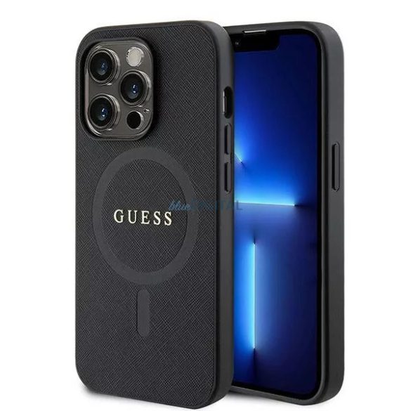 Husa din spate iPhone 15 Pro Max (6,7"), PU, ​​magsafe, negru, GUESS Saffiano MagSafe (GUHMP15XPSAHMCK)