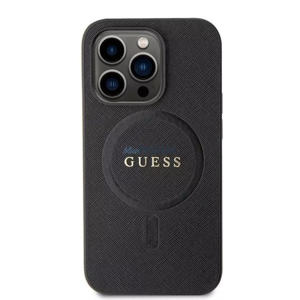 Husa din spate iPhone 15 Pro Max (6,7"), PU, ​​magsafe, negru, GUESS Saffiano MagSafe (GUHMP15XPSAHMCK)