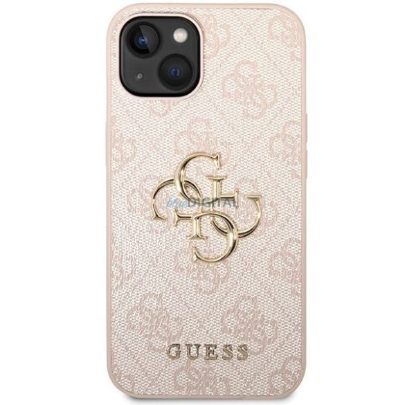 Husa din spate pentru iPhone 15 (6.1"), PU, ​​​​roz, sigla metalica GUESS 4G (GUHCP15S4GMGPI)