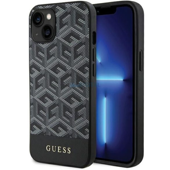 Husă din spate pentru iPhone 15 (6.1"), PU, ​​magsafe, neagră, GUESS G Cube MagSafe (GUHMP15SHGCFSEK)