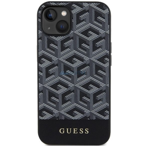 Husă din spate pentru iPhone 15 (6.1"), PU, ​​magsafe, neagră, GUESS G Cube MagSafe (GUHMP15SHGCFSEK)