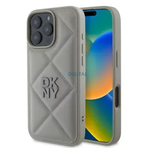 HUSĂ! - Husă spate pentru iPhone 16 Pro (6.3"), PU, gri, DKNY PU Leather Quilted Stack Logo