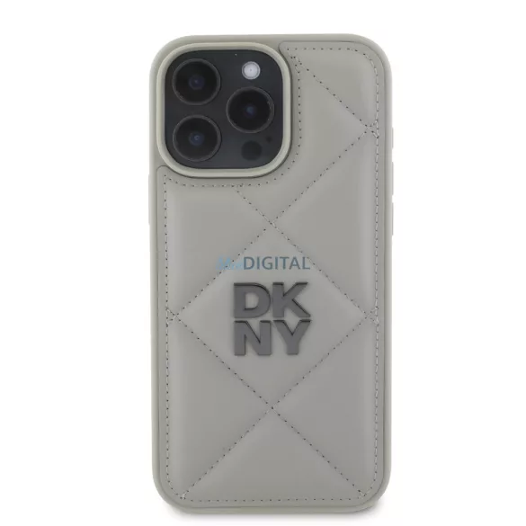 HUSĂ! - Husă spate pentru iPhone 16 Pro (6.3"), PU, gri, DKNY PU Leather Quilted Stack Logo