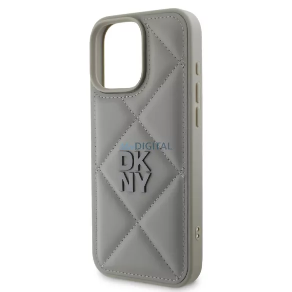 HUSĂ! - Husă spate pentru iPhone 16 Pro (6.3"), PU, gri, DKNY PU Leather Quilted Stack Logo