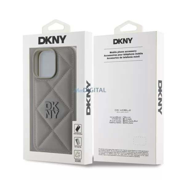 HUSĂ! - Husă spate pentru iPhone 16 Pro (6.3"), PU, gri, DKNY PU Leather Quilted Stack Logo