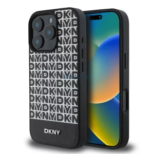HUSĂ! - Husă spate iPhone 16 Pro (6.3"), PU, MagSafe, cu model, DKNY Repeat Pattern Bottom Stripe MagSafe