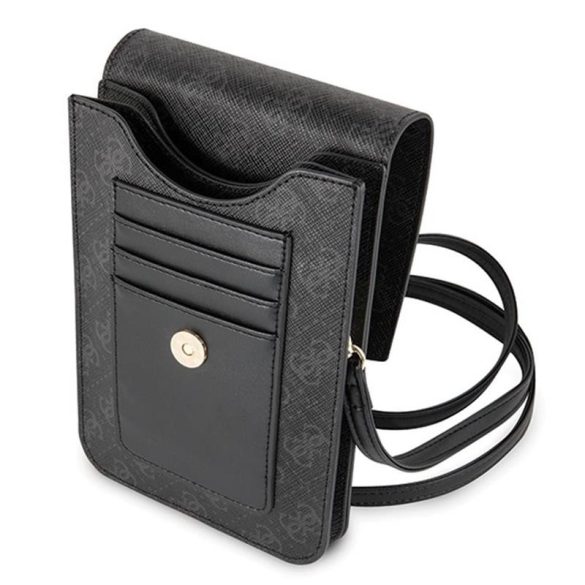 Guess 4G Wallet telefon negru și geantă durabilă pentru card bancar, cu curea de umăr