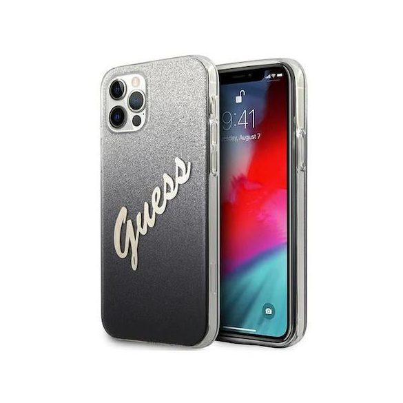 Carcasă din spate cu sclipici negru-argintiu GUESS Vintage iPhone 12 Pro Max (6,7")