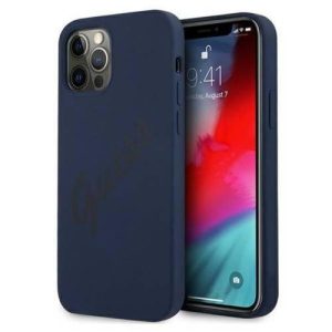 Husă din silicon GUESS Vintage pentru iPhone 12 / 12 Pro (6,1"), albastru închis