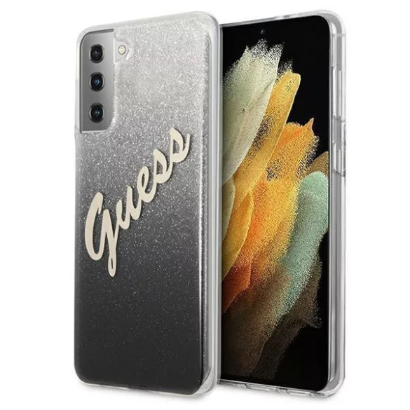 HUSĂ! - Husa spate Samsung Galaxy S21 Plus, sclipici, negru-argintiu, SM-G996, GUESS Vintage