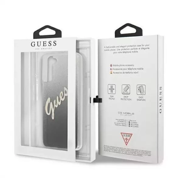 HUSĂ! - Husa spate Samsung Galaxy S21 Plus, sclipici, negru-argintiu, SM-G996, GUESS Vintage