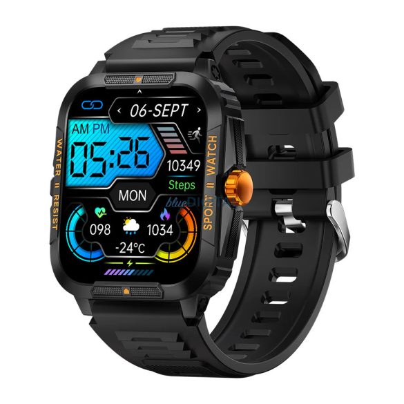Ceas inteligent Colmi P76 cu curea din silicon, sport/fitness, display IPS 1.96", rezistenta la apa 3ATM, negru/portocaliu