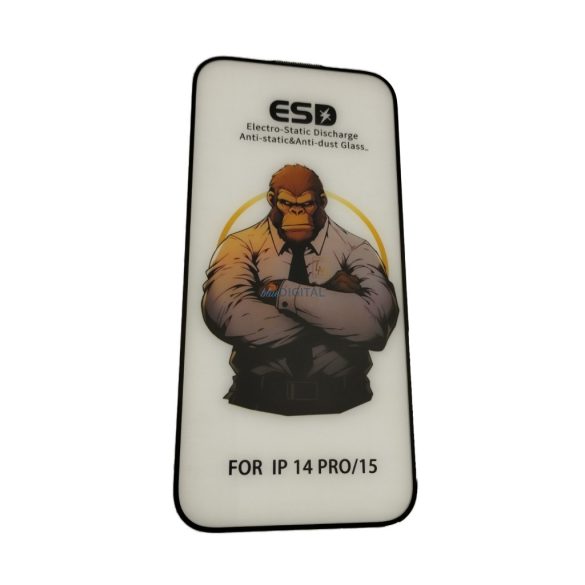 iPhone 15 (6.1") folie de sticlă frontală, temperată, cadru negru, 9H, acoperire completă, ESD (fără ambalaj și accesorii)