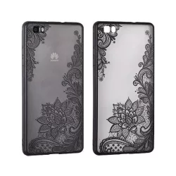  Copertă din spate din dantelă Samsung A320 Galaxy A3 2017 cu model de flori negre