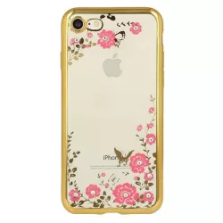   Husa din silicon Samsung J730 Galaxy J7 2017 EU auriu cu model de flori de piatra