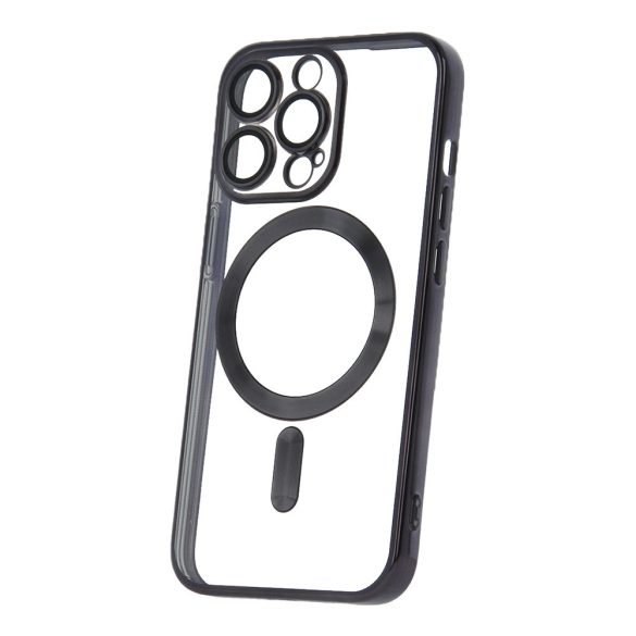 iPhone 12 (6.1")Husădin silicon,HusăTPU, protecție cameră, magsafe, rama cromată, negru, culoare Chrome Mag